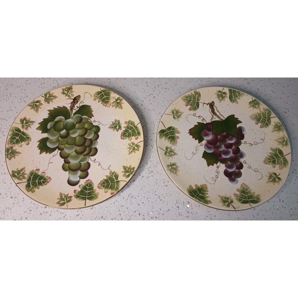 2 Pacific Rim Hand painted Grape Plates White Red Purple 10"